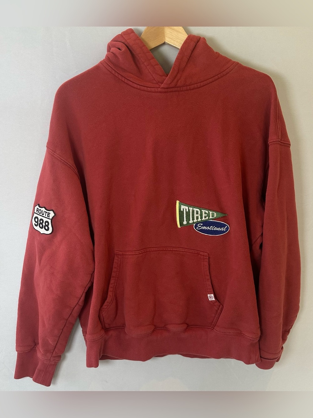 SEE THE WAY I SEE 988 PATCHWORK HOODIE 100% COTTON HEAVYWEIGHT MAROON MEDIUM